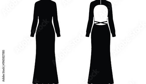 Dress silhouette vector illustration with front, sleeve, and back details