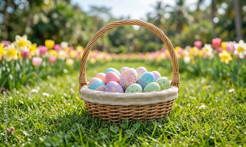 Easter Eggs Basket Field Spring Outdoor