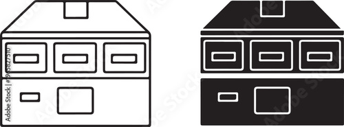 Two drawer cabinet in outline and solid black style for office organization and storage furniture concepts