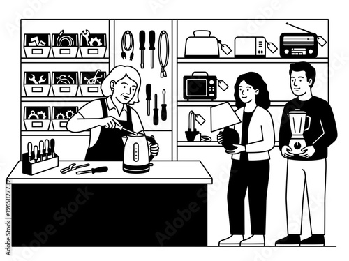 Woman repairing small appliances at community workshop