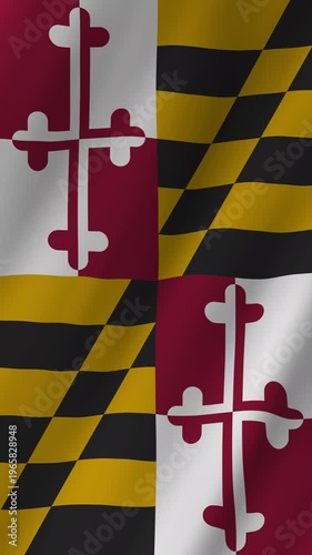 Vertical Maryland Flag Waving, 4K High Quality Realistic Motion