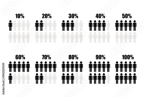People percentage set. Statistics chart Vector. Black icons collection. Numerical data infographic. Manual vector only. No autotrace used.