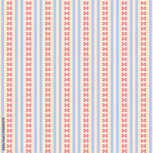 Geometric floral stripe pattern of pastel blue, beige cream, and coral pink. Stripe pattern seamless with abstract flower. Vector art, vertical line, bold, modern design, aesthetic, minimal and cute v