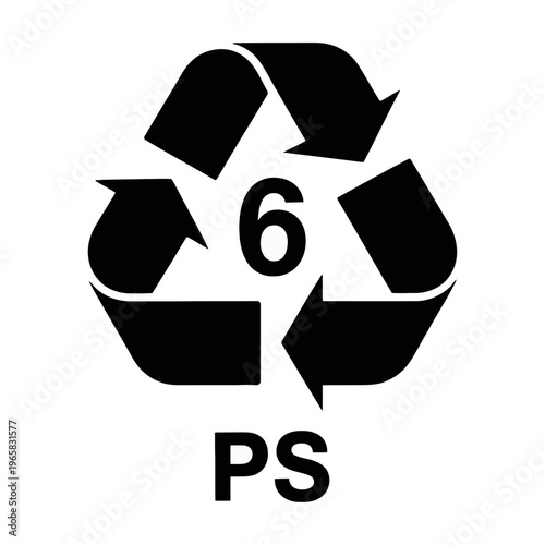 Vector recycling symbol with the number six and ps text prominently displayed