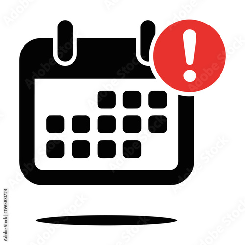 Simple calendar vector icon with an alert symbol indicating an important date or reminder