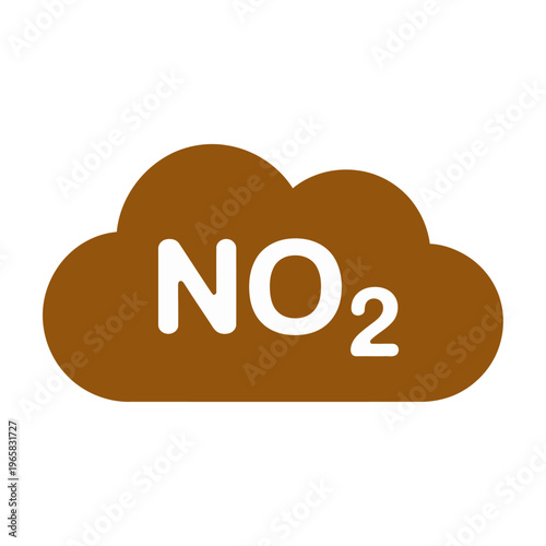 Brown vector cloud icon with white no2 text representing nitrogen dioxide emission