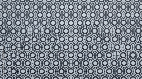 Abstract geometric pattern with circles and hexagons. , quantum AI integration, hybrid quantum computing, quantum classical system, enterprise quantum infrastructure, quantum technology, copy space