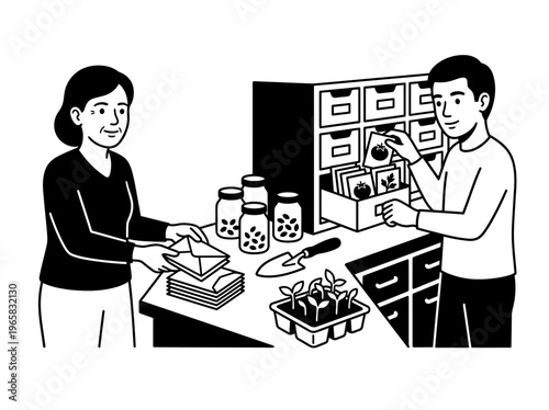 Woman returning seed packets for organized home storage