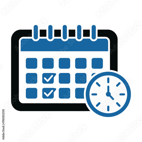 Vector of a calendar with checkmarks and a clock showing time management