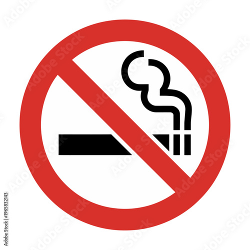 Red circle enclosing a cigarette with a diagonal line across it in a vector design