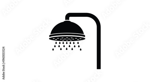 Simple black silhouette of a showerhead with water droplets falling