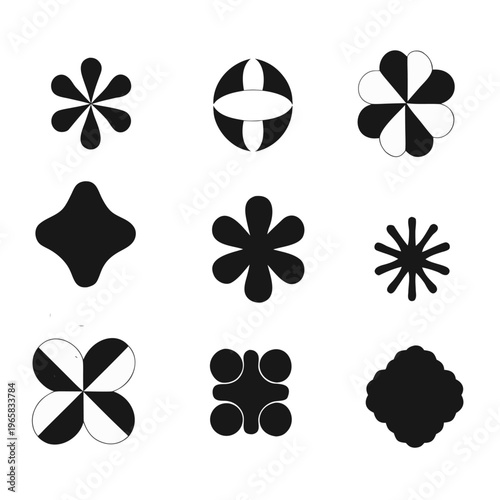 geometric shapes and brutalist drawings by hand. elements of a minimalist Bauhaus graphic design. stylish vector signs for the year 2000. Basic Shapes: Flower and Star.