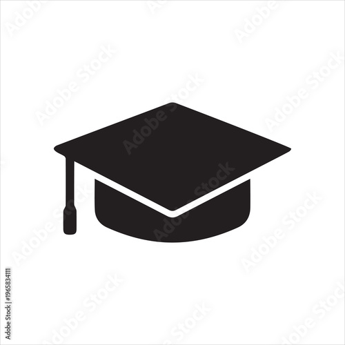  Graduation cap icon on white background , academic mortarboard vector symbol for education and success .