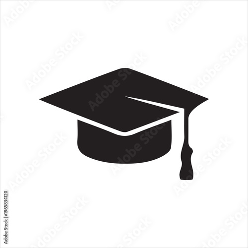 Graduation cap icon on white background , academic mortarboard vector symbol for education and success .