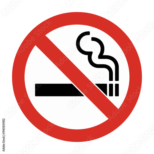 Red and white no smoking vector sign with a cigarette and smoke