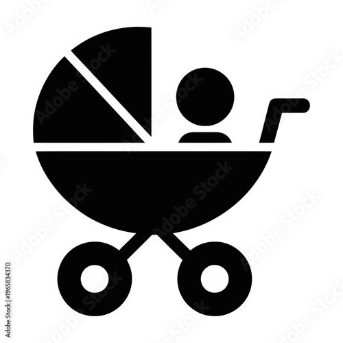 Vector icon of a baby stroller with a child sitting inside