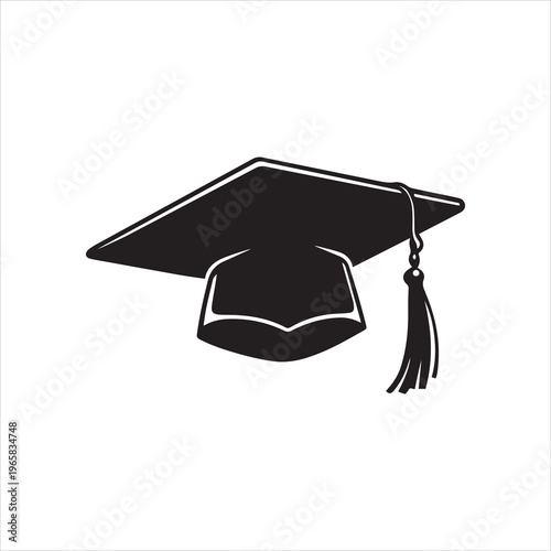  Graduation cap silhouette illustration on white background.