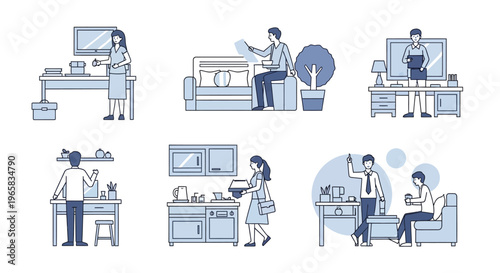 A group of people working and relaxing in a modern home environment