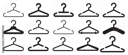 Stylized clothes hanger outline icons, boutique and home fashion storage. vector illustration eps 10