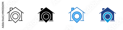 Home Location Multiple Style Icon Design Vector - House with map pin representing residential address, property location, and home navigation