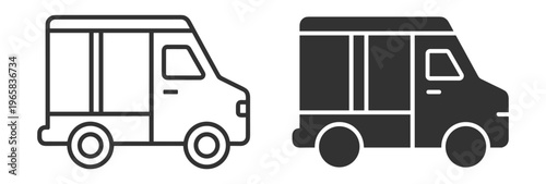 delivery van icon illustration in outline and solid style on transparent background