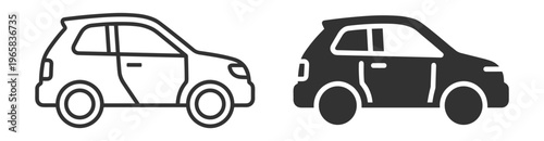 compact car icon set in outline and solid styles vector illustration on transparent background