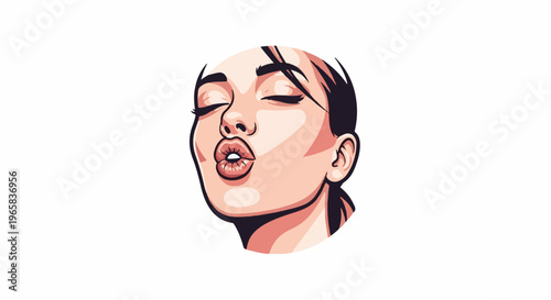 A stylized, pixelated portrait of a woman with closed eyes and puckered lips