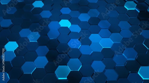 Mesmerizing video features a pattern of glowing blue hexagonal shapes creating a dynamic digital mosaic effect