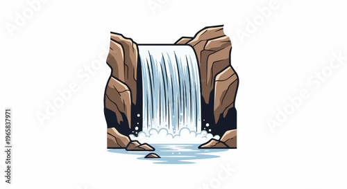 Stylized cartoon waterfall cascading into a pool surrounded by rocks
