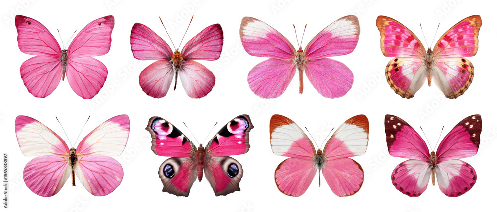 Fototapeta premium PNG Vibrant pink butterfly collection on transparent background