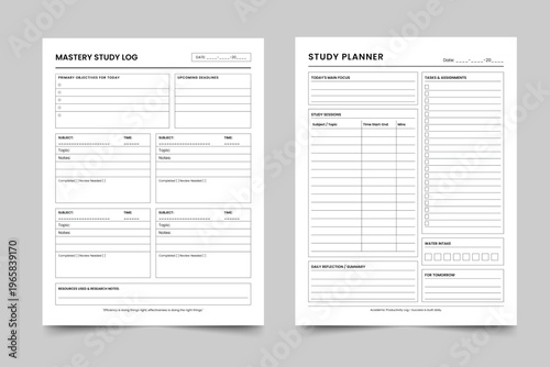 Mastery Study Log and Study Planner Bundle, Minimalist Academic Productivity Tracker, Student Subject Revision Log, Daily Exam Prep Planning Sheets