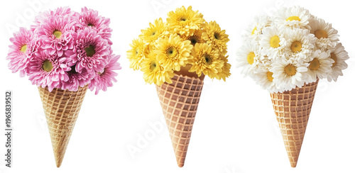 PNG Floral ice cream cones art on transparent background