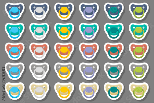 Big colored set baby pacifiers, dummy with rubber nipple