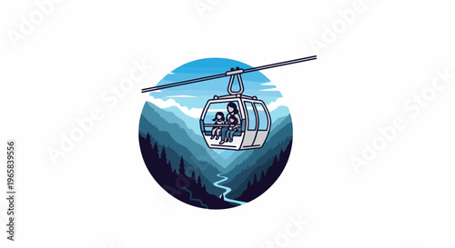 Family enjoys scenic view from gondola lift in a mountain landscape