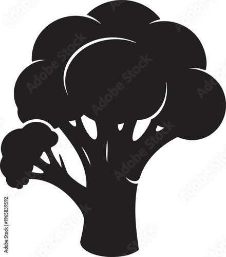 A black silhouette of a broccoli plant