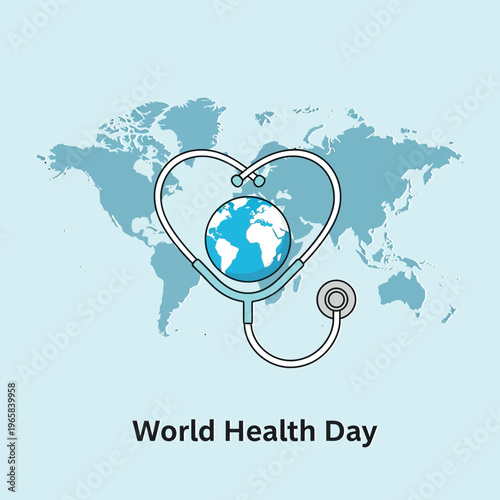 Stethoscope Heart Globe Illustration Celebrates World Health Day Global Care