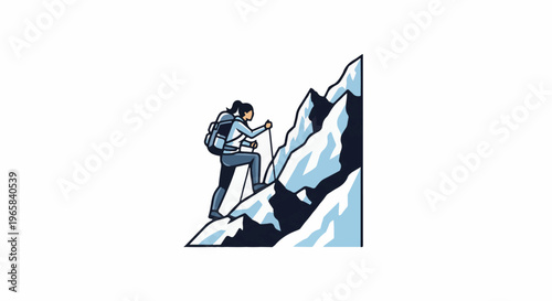 Person climbing a snow-covered mountain with poles