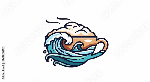 Stylized beer mug with cresting ocean waves and frothy top