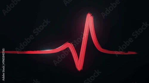 Video displaying a vibrant red electrocardiogram line pulsating against a dark black background illustrating heart activity and rhythm