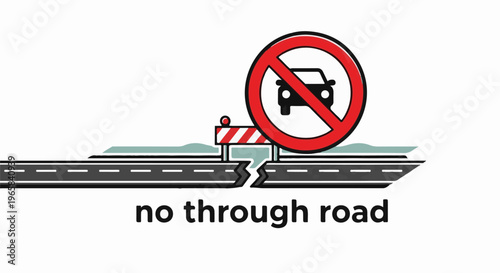 Road closure sign with a barrier and a no cars symbol