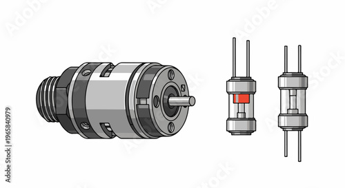 Detailed illustration of a rotary switch and two fuses