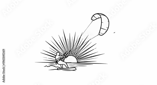 Kitesurfer rides on water against sunburst