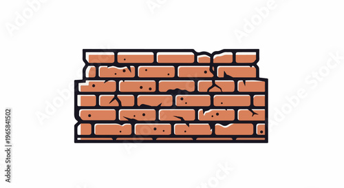 Stylized, weathered brick wall segment with chipped edges and dark mortar