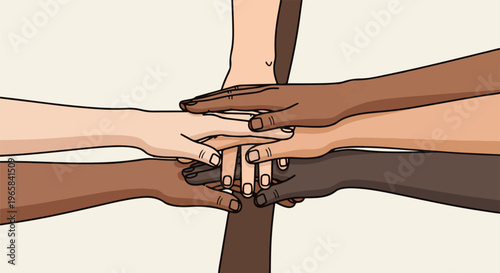 Diverse hands in a pile, symbolizing unity and cooperation
