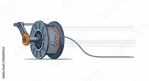 Industrial reel with gears and wire, mechanical spool