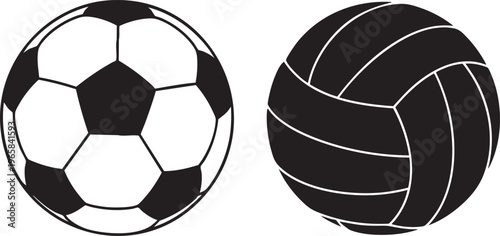Black and white silhouette sports balls soccer ball volleyball sports equipment