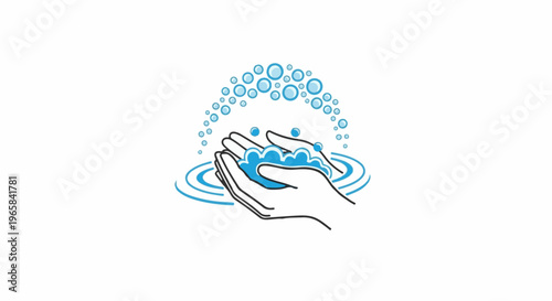Hands cupped receiving water and bubbles in a circular pattern