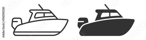 motorboat vector icon set with outline and solid style on transparent background