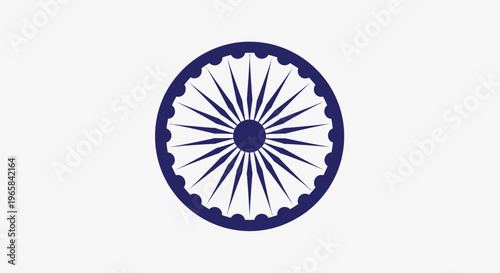 Ashoka Chakra Indian National Symbol Line Art, Isolated White Background