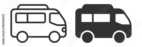 camper van icon set line and solid style vehicle transportation symbol on transparent background